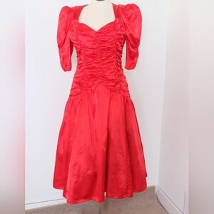 Vintage Gunne Sax Jessica McClintock Red Satin Crinoline Bow Back Dress S